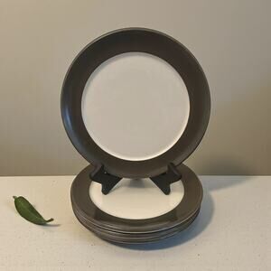 Vintage Denby England MCM Stoneware Plates Set 4 | 8” Grey Rim Side Plates EUC!!